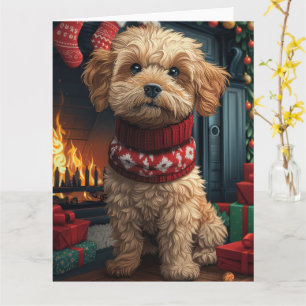 Lhasa Apso Hond Met Kerstcadeaus Open haard Kaart