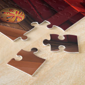 Lhasa Apso Hond Met Kerstcadeaus Open haard Legpuzzel (Zijkant)