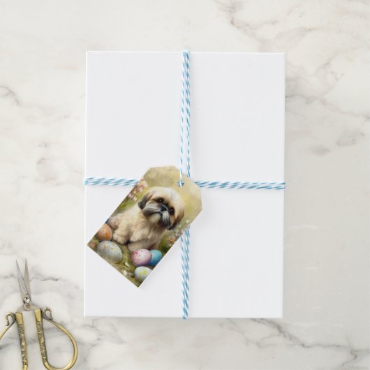 Lhasa Apso Hond met Paaseieren Vakantie Cadeaulabel (Met Touw)