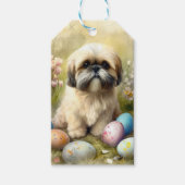 Lhasa Apso Hond met Paaseieren Vakantie Cadeaulabel (Voorkant)