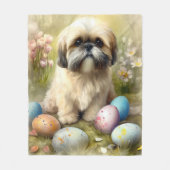 Lhasa Apso Hond met Paaseieren Vakantie Fleece Deken (Voorkant)