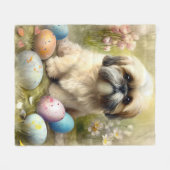 Lhasa Apso Hond met Paaseieren Vakantie Fleece Deken (Voorkant (Horizontaal))