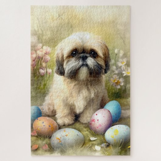 Lhasa Apso Hond met Paaseieren Vakantie Legpuzzel (Verticaal)
