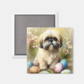 Lhasa Apso Hond met Paaseieren Vakantie Magneet (Voorkant / Achterkant)