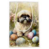 Lhasa Apso Hond met Paaseieren Vakantie Medium Cadeauzakje (Voorkant)