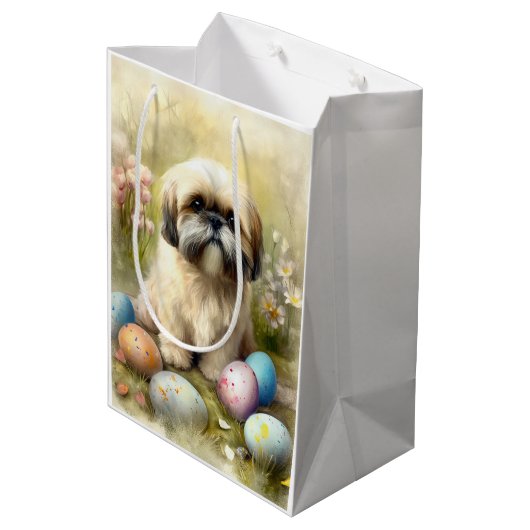 Lhasa Apso Hond met Paaseieren Vakantie Medium Cadeauzakje (Achterkant Gekanteld)