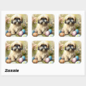 Lhasa Apso Hond met Paaseieren Vakantie Vierkante Sticker (Vel)