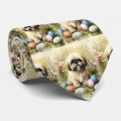 Lhasa Apso-hond met Pasen Eieren Vakantie  Stropdas (Opgerold)