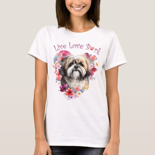 Lhasa Apso Hond Moeder Bloemstuk T-shirt (Voorkant)