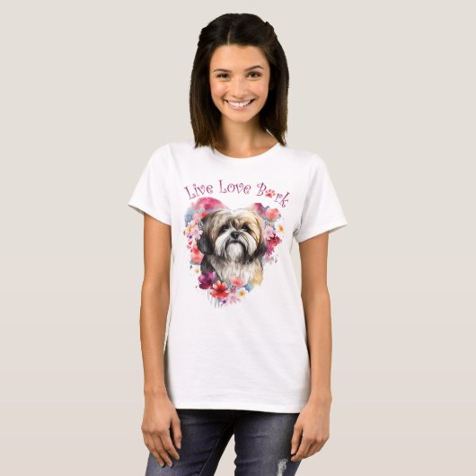 Lhasa Apso Hond Moeder Bloemstuk T-shirt (Voorkant volledig)
