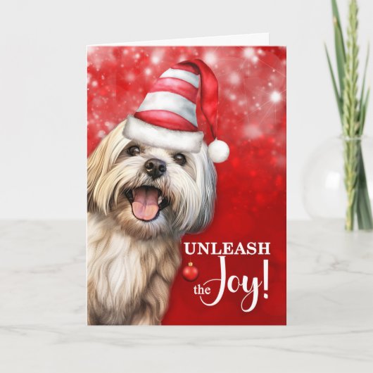 Lhasa Apso hond ontketent de vreugde van Kerstmis Feestdagen Kaart (Voorkant)
