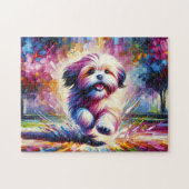 Lhasa Apso Hond Portret Acryl Kunst Print Hond Legpuzzel (Horizontaal)