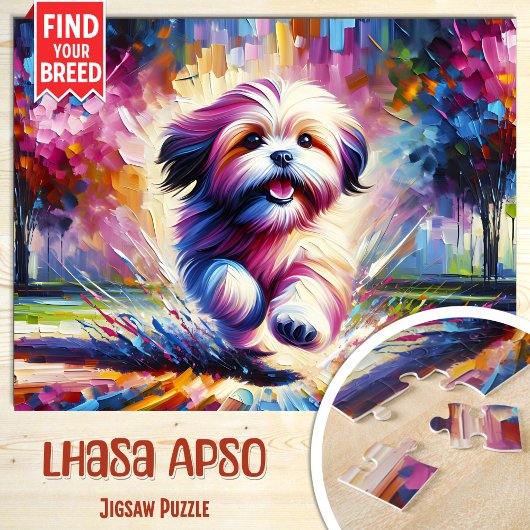 Lhasa Apso Hond Portret Acryl Kunst Print Hond Legpuzzel