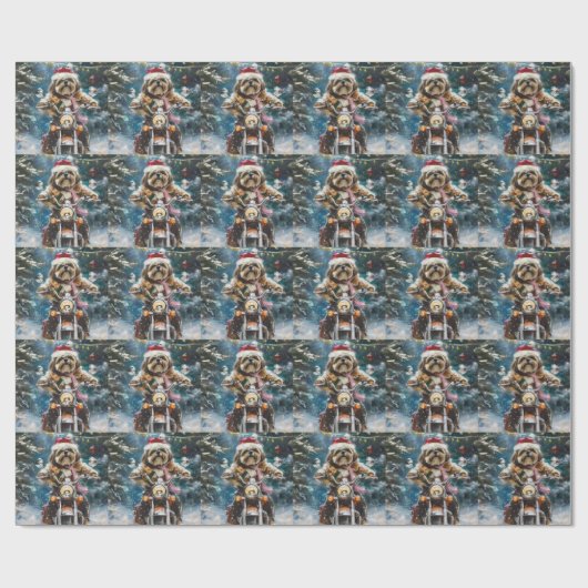 Lhasa Apso Hond Rijden Motorfiets Kerstmis Cadeaupapier (Vlak)