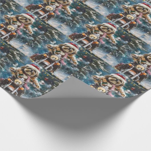 Lhasa Apso Hond Rijden Motorfiets Kerstmis Cadeaupapier (Hoek)