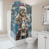 Lhasa Apso Hond Rijden Motorfiets Kerstmis Douchegordijn (In situ)