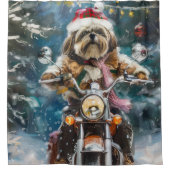 Lhasa Apso Hond Rijden Motorfiets Kerstmis Douchegordijn (Voorkant)