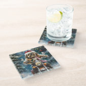 Lhasa Apso Hond Rijden Motorfiets Kerstmis Glazen Onderzetter (Schuin)