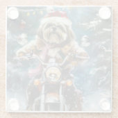 Lhasa Apso Hond Rijden Motorfiets Kerstmis Glazen Onderzetter (Achterkant)