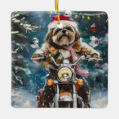 Lhasa Apso Hond Rijden Motorfiets Kerstmis Keramisch Ornament (Voorkant)