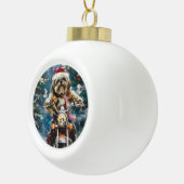Lhasa Apso Hond Rijden Motorfiets Kerstmis Keramische Bal Ornament (Rechts)