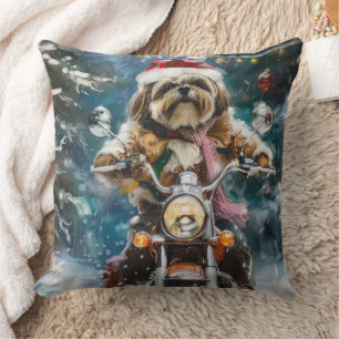 Lhasa Apso Hond Rijden Motorfiets Kerstmis Kussen