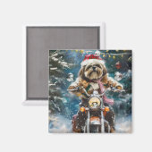 Lhasa Apso Hond Rijden Motorfiets Kerstmis Magneet (Voorkant / Achterkant)