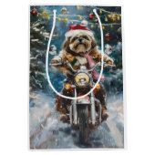Lhasa Apso Hond Rijden Motorfiets Kerstmis Medium Cadeauzakje (Voorkant)