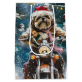 Lhasa Apso Hond Rijden Motorfiets Kerstmis Medium Cadeauzakje (Achterkant)