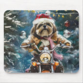 Lhasa Apso Hond Rijden Motorfiets Kerstmis Muismat (Voorkant)