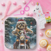 Lhasa Apso Hond Rijden Motorfiets Kerstmis Papieren Bordje (Feest)