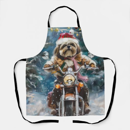 Lhasa Apso Hond Rijden Motorfiets Kerstmis Schort (Voorkant)