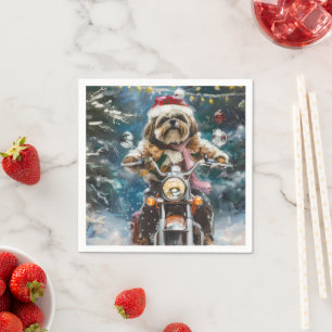 Lhasa Apso Hond Rijden Motorfiets Kerstmis Servet