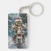 Lhasa Apso Hond Rijden Motorfiets Kerstmis Sleutelhanger (achterkant)