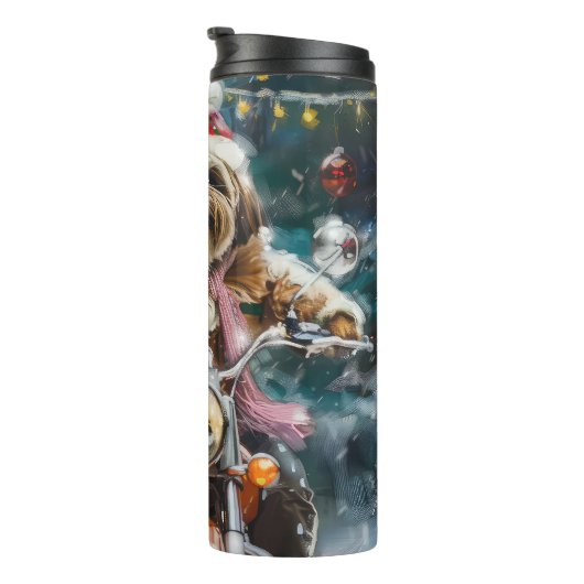 Lhasa Apso Hond Rijden Motorfiets Kerstmis Thermosbeker (Geroteerd rechts)