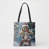 Lhasa Apso Hond Rijden Motorfiets Kerstmis Tote Bag (Voorkant)