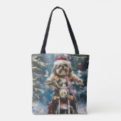 Lhasa Apso Hond Rijden Motorfiets Kerstmis Tote Bag (Achterkant)