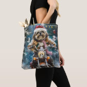Lhasa Apso Hond Rijden Motorfiets Kerstmis Tote Bag (Dichtbij)
