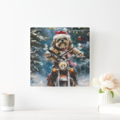 Lhasa Apso Hond Rijden Motorfiets Kerstmis Vierkante Klok (Huis)