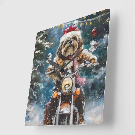 Lhasa Apso Hond Rijden Motorfiets Kerstmis Vierkante Klok (Hoek)
