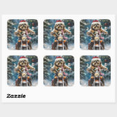 Lhasa Apso Hond Rijden Motorfiets Kerstmis Vierkante Sticker (Vel)