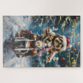 Lhasa Apso Hond Rijdt op Motorfiets Kerstmis Legpuzzel (Horizontaal)