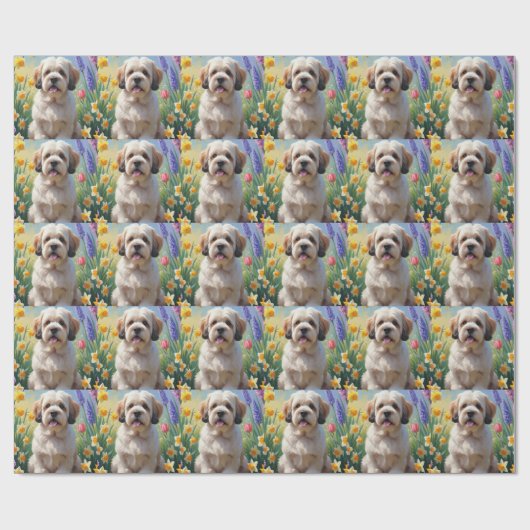 Lhasa Apso Hond Spring Bloemen Schilderen Cadeaupapier (Vlak)