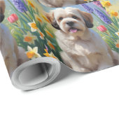 Lhasa Apso Hond Spring Bloemen Schilderen Cadeaupapier (Rol Hoek)
