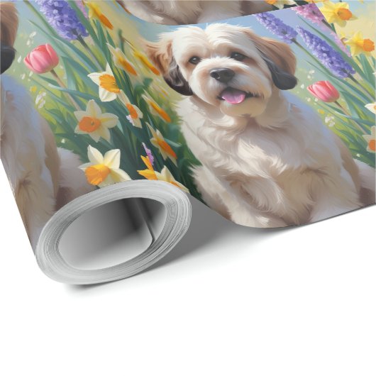 Lhasa Apso Hond Spring Bloemen Schilderen Cadeaupapier (Rol Hoek)