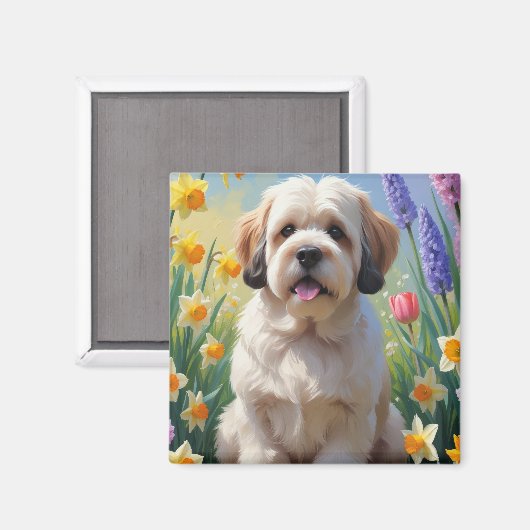 Lhasa Apso Hond Spring Bloemen Schilderen Magneet (Voorkant / Achterkant)