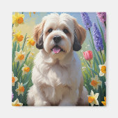 Lhasa Apso Hond Spring Bloemen Schilderen Magneet (Voorkant)