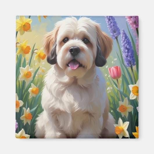 Lhasa Apso Hond Spring Bloemen Schilderen Magneet (Voorkant)