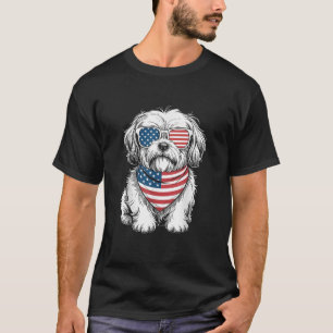 Lhasa Apso Hond Vlag Zonnebril Patriottisch T-shirt