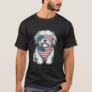 Lhasa Apso Hond Vlag Zonnebril Patriottisch T-shirt